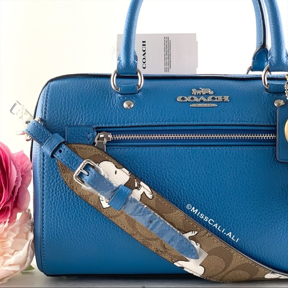 NWT COACH X Peanuts Rowan Satchel Snoopy Print Bag +Charlie Brown Charm Keychain - Picture 2 of 16